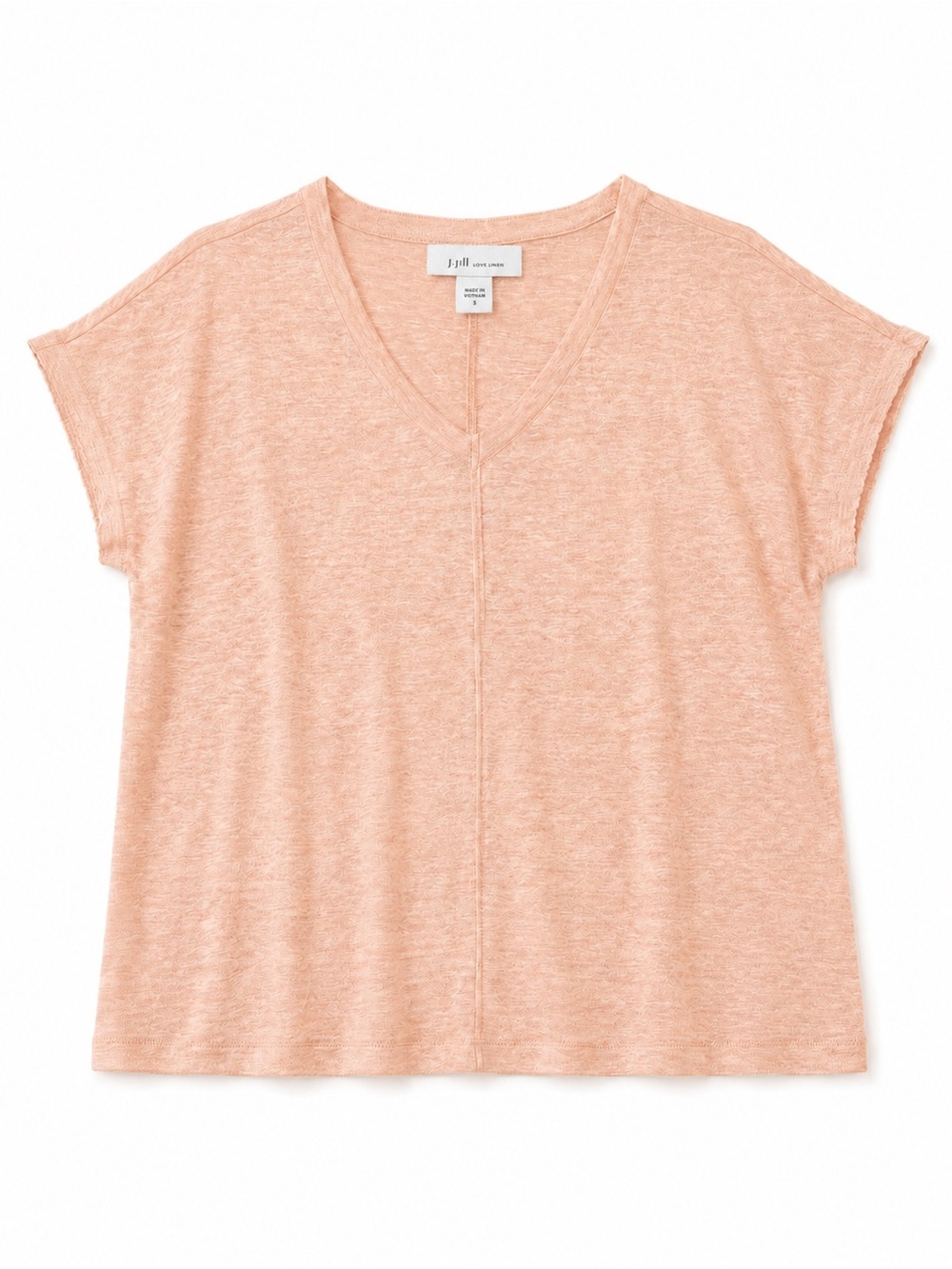 J.Jill Love Linen NWT V Neck Top Seashell Pink Small Short Sleeve T Shirt Pastel